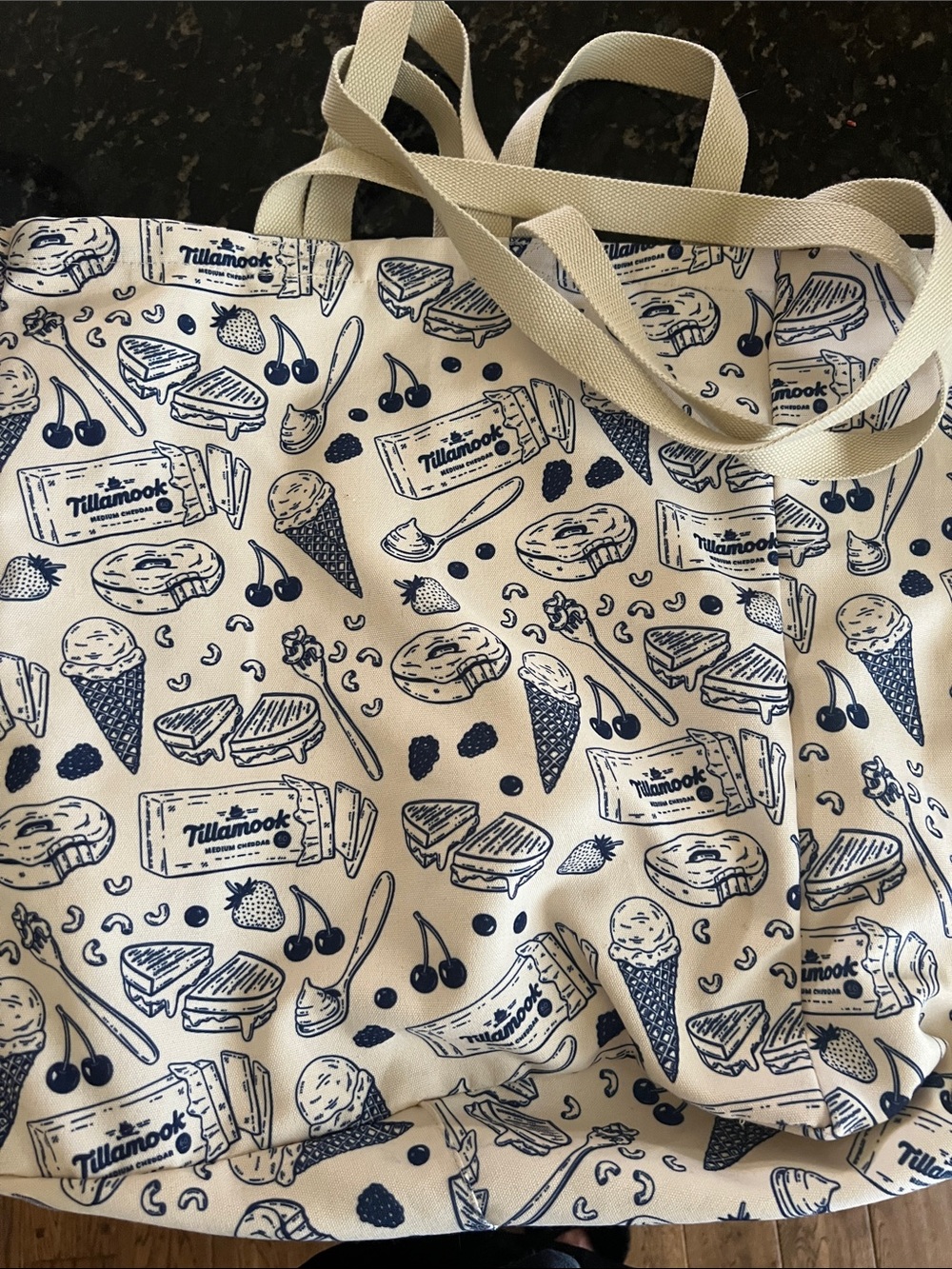 Tillamook Cream Canvas Tote Bag - Navy Print